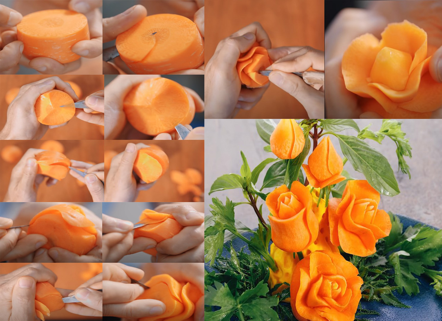 Những bước đơn giản tỉa hoa hồng từ cà rốt
